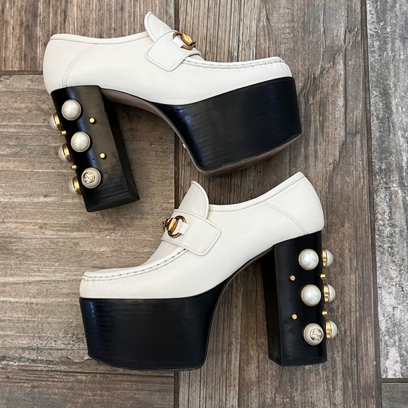 Gucci Vegas White Pearl Studded Platform Loafer size 37 - Picture 9 of 13